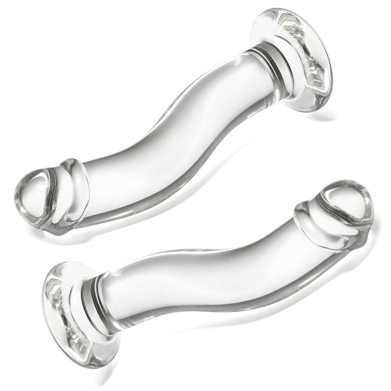 6 Inch Clear Curved Glass Dildo With Foreskin