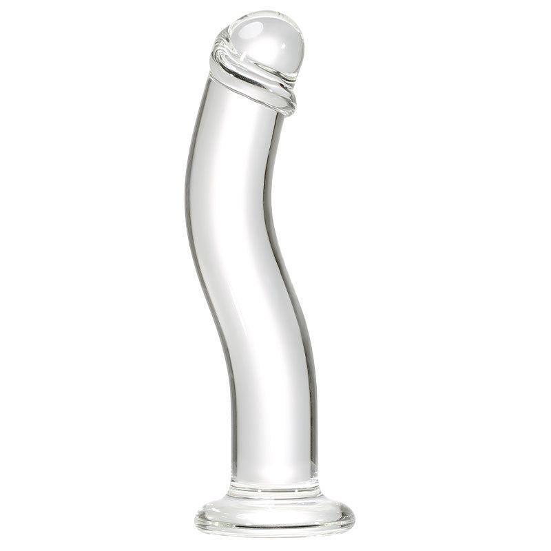 6 Inch Clear Curved Glass Dildo With Foreskin