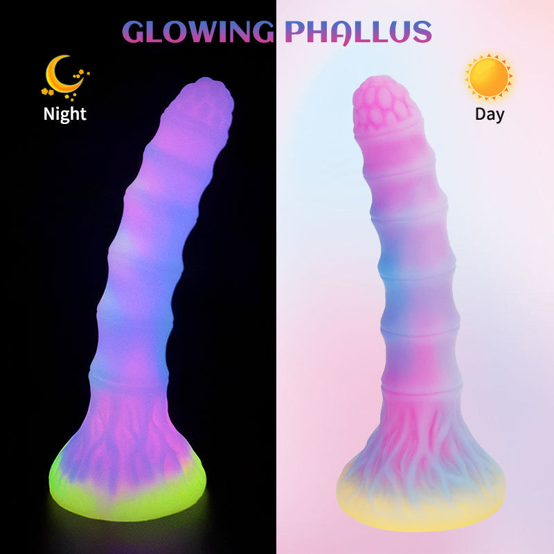9 Inch Curved Ribbed Glow In Tthe Dark Dildo