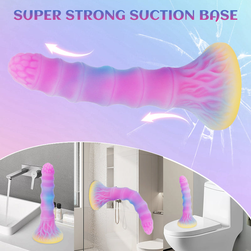 9 Inch Curved Ribbed Glow In Tthe Dark Dildo