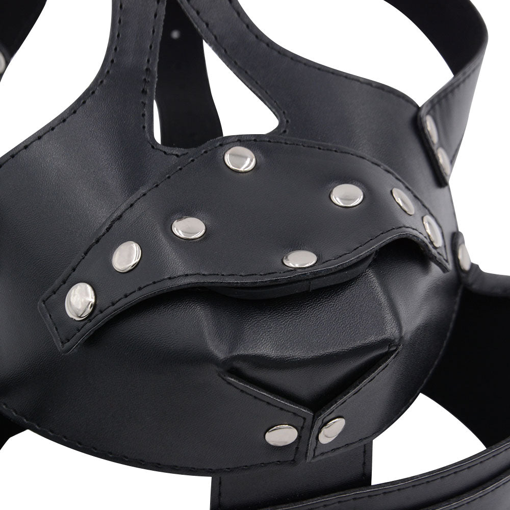Black Leather Face Strap Dildo Gag