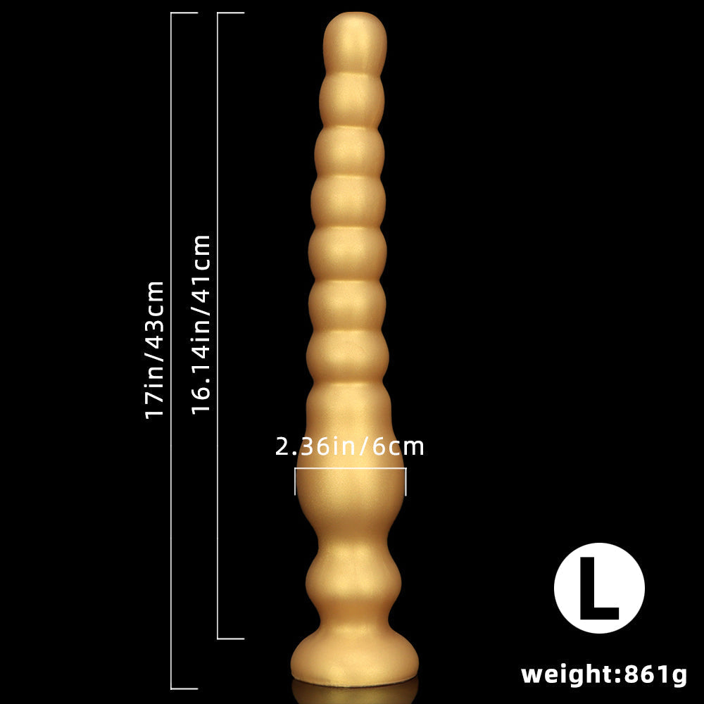 Long Anal Dildo Gold Silicone Beads