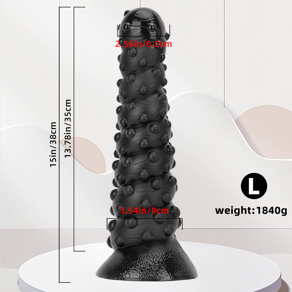 15 Inch Threaded Dotted Black Giant Dildo