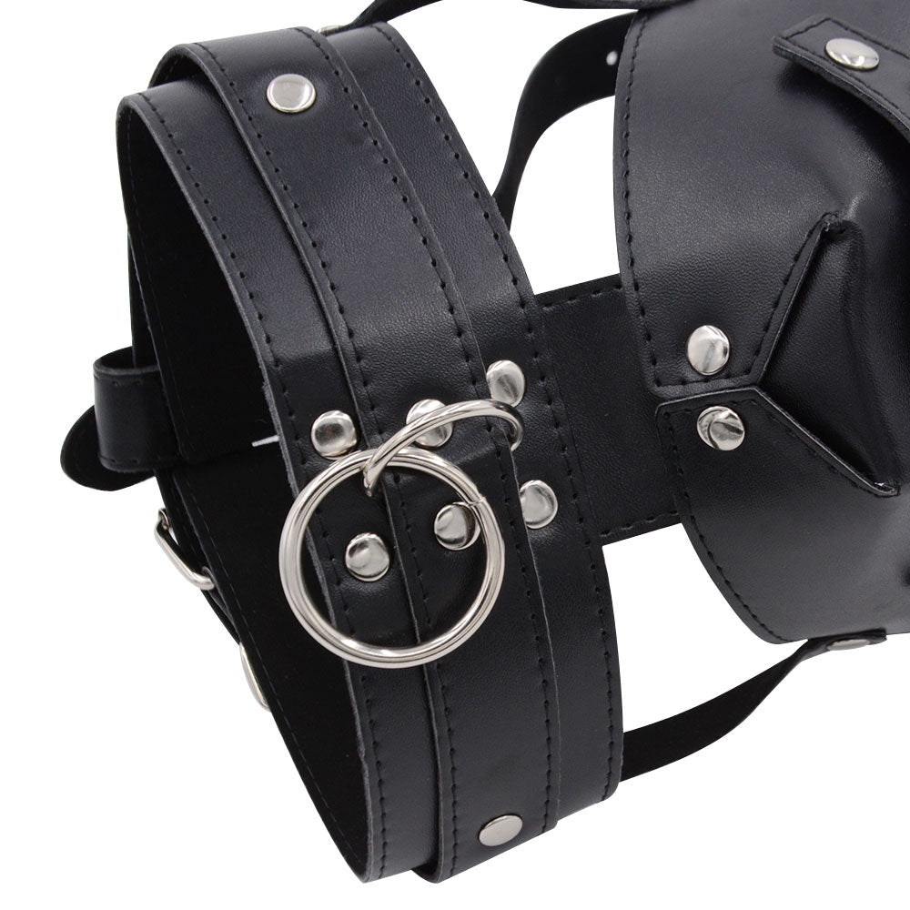 Black Leather Face Strap Dildo Gag