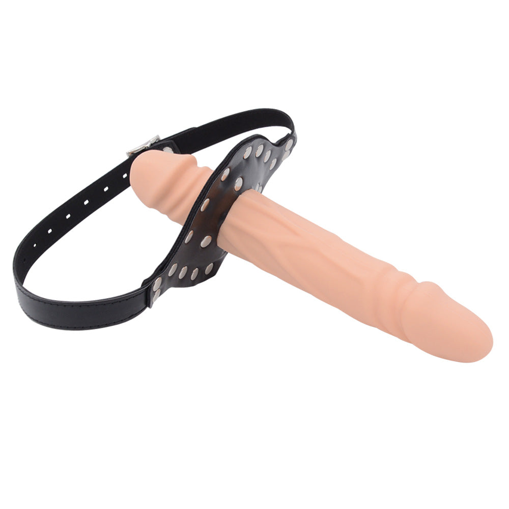 Leather Strap On Face Double Ended Dildo Gag