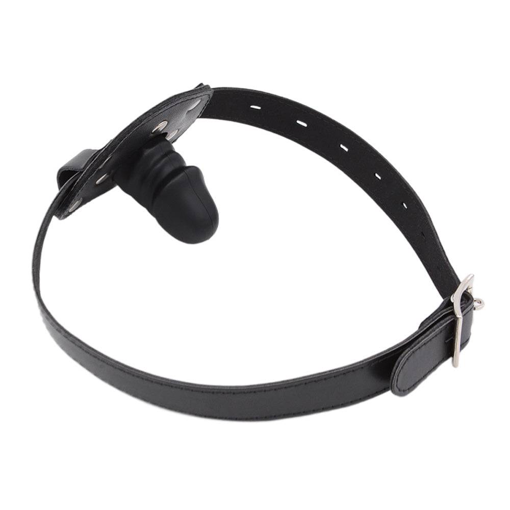 Black Leather BDSM Dildo Gag Mask