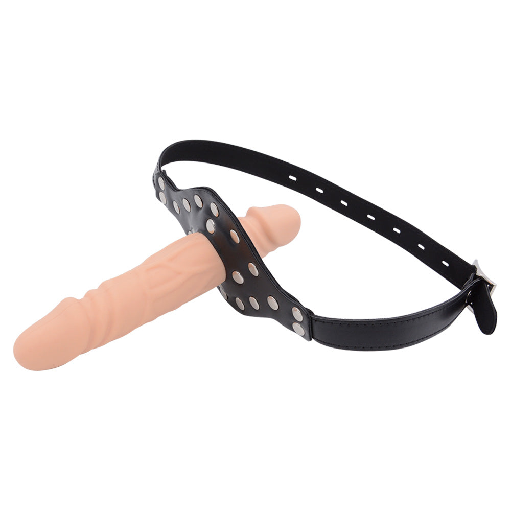 Leather Strap On Face Double Ended Dildo Gag