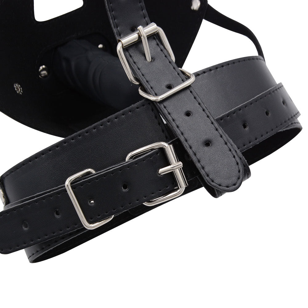 Black Leather Face Strap Dildo Gag