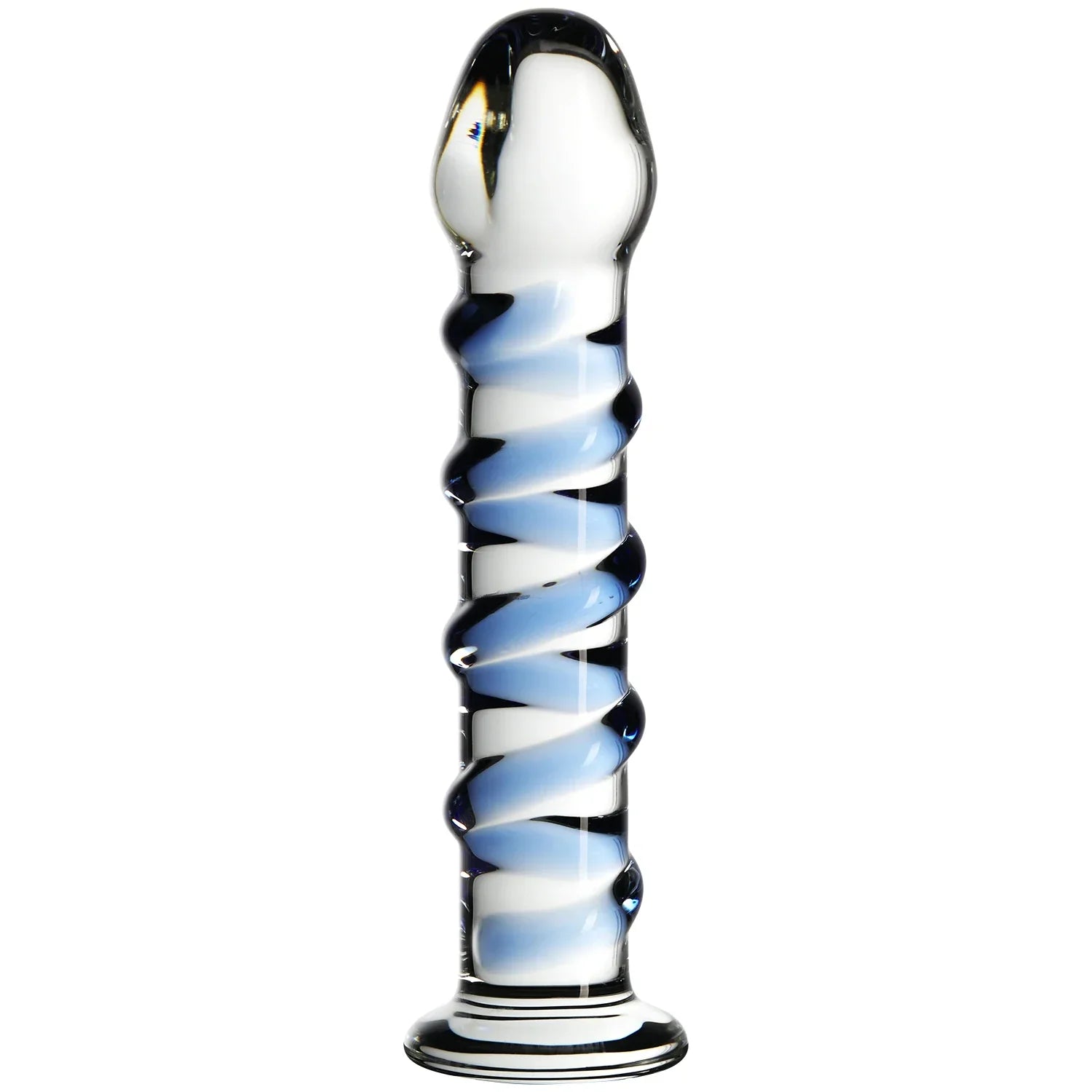 Blue Ribbed Glass Pegging Anal Dildo