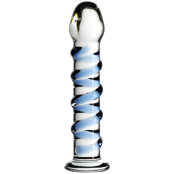 Blue Ribbed Glass Pegging Anal Dildo
