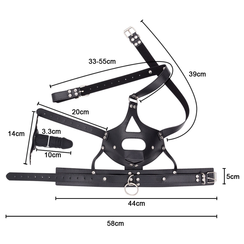 Black Leather Face Strap Dildo Gag