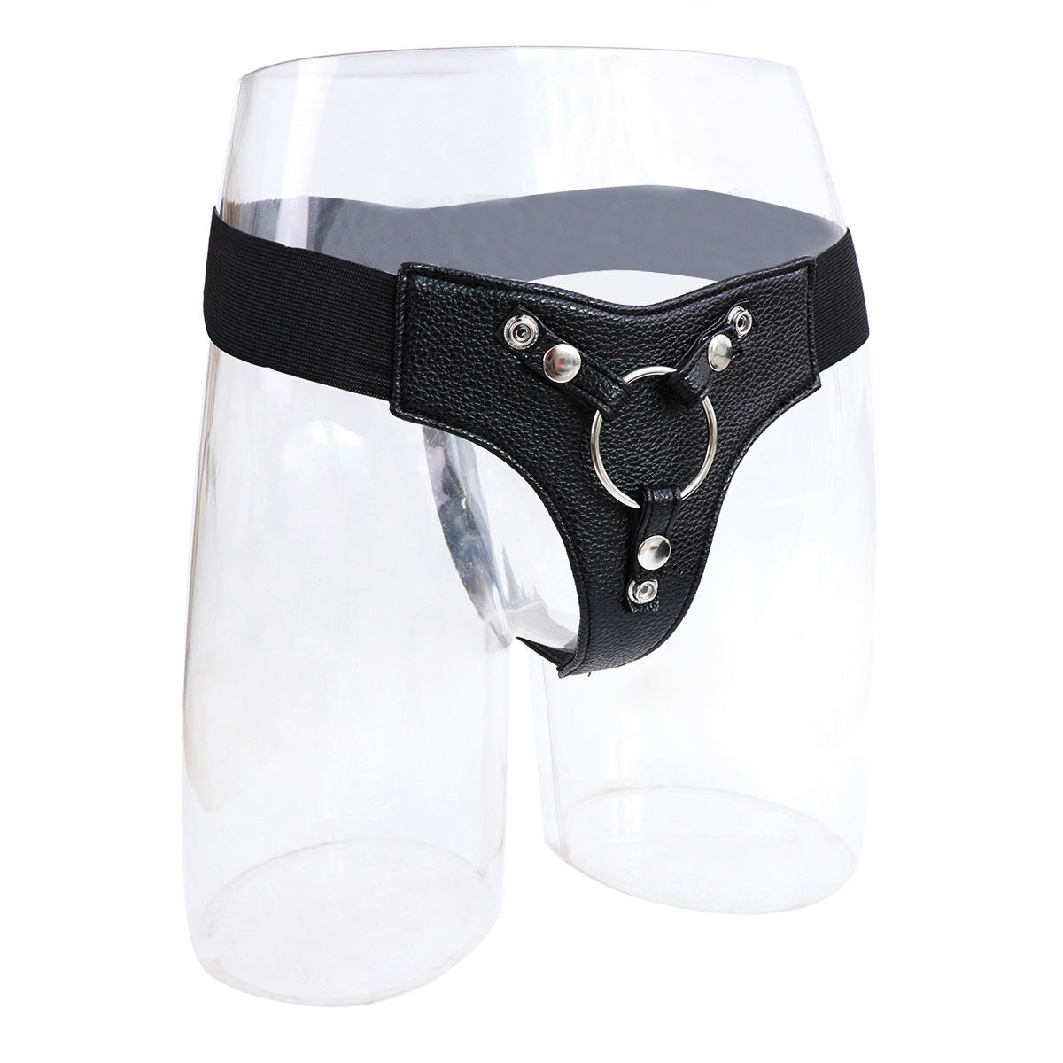 Black Leather Adjustable Strap On Harness