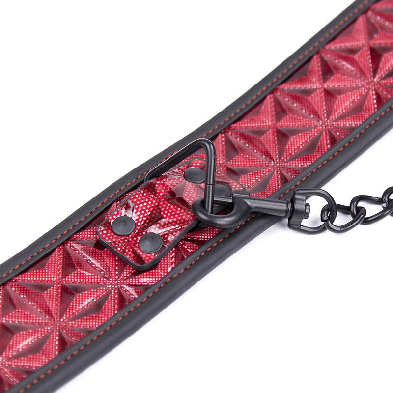 BDSM Leash Bondage Collar Leather Diamond Pattern