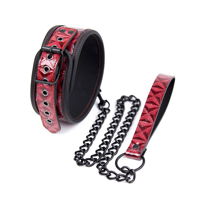 BDSM Leash Bondage Collar Leather Diamond Pattern
