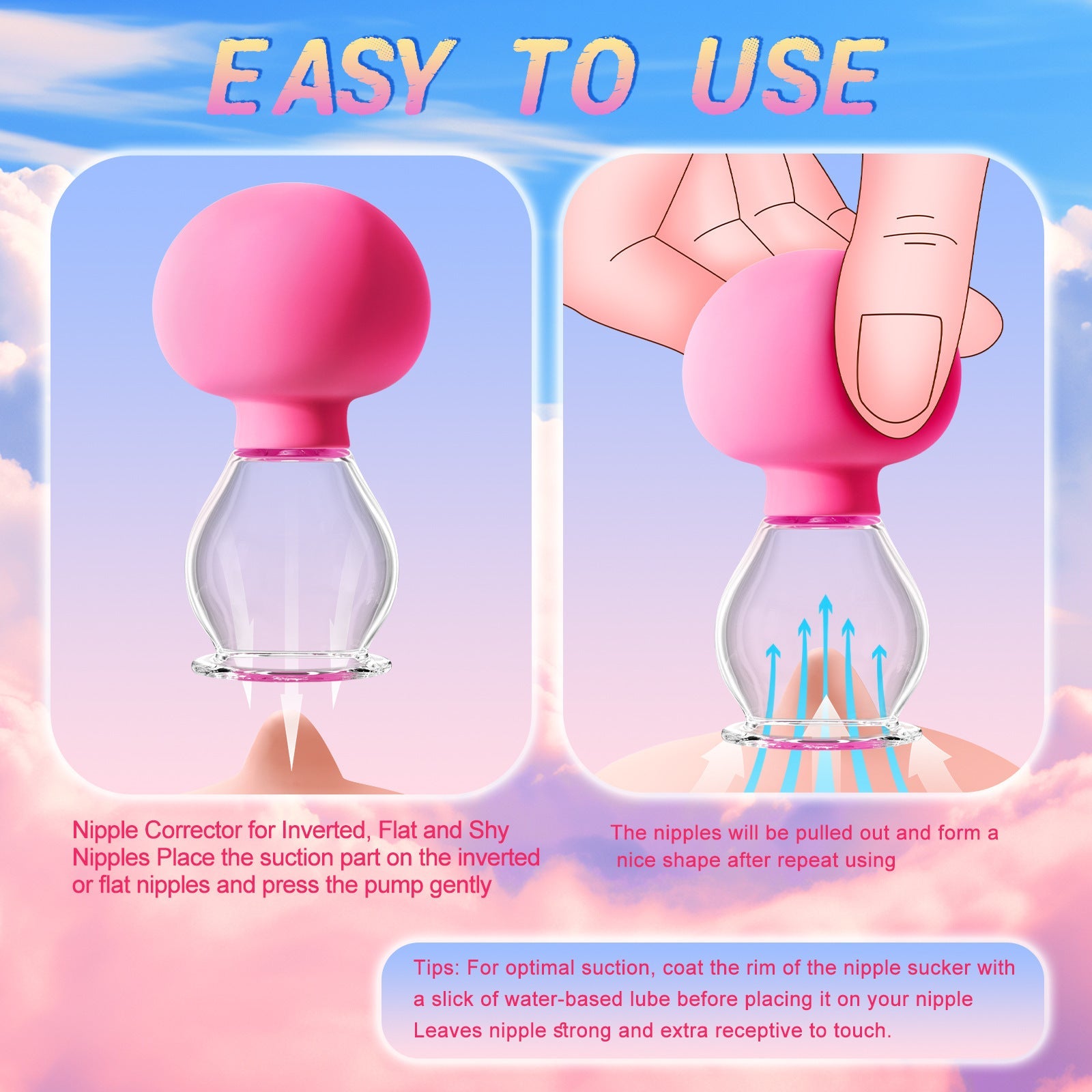 Long Nipple Suckers Pink Hand Press Female Toy