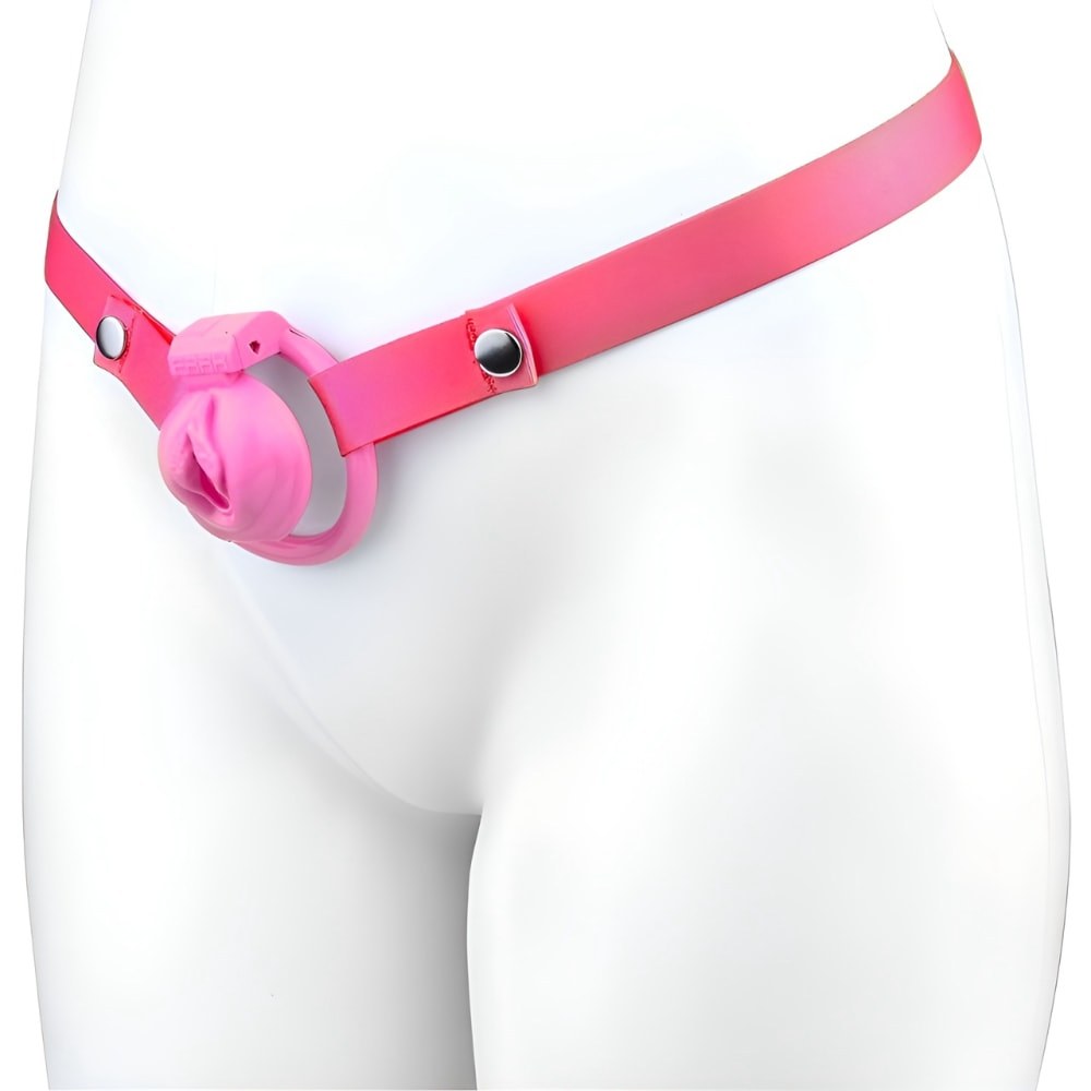 Pink Realistic Vagina Sissy Chastity Cage