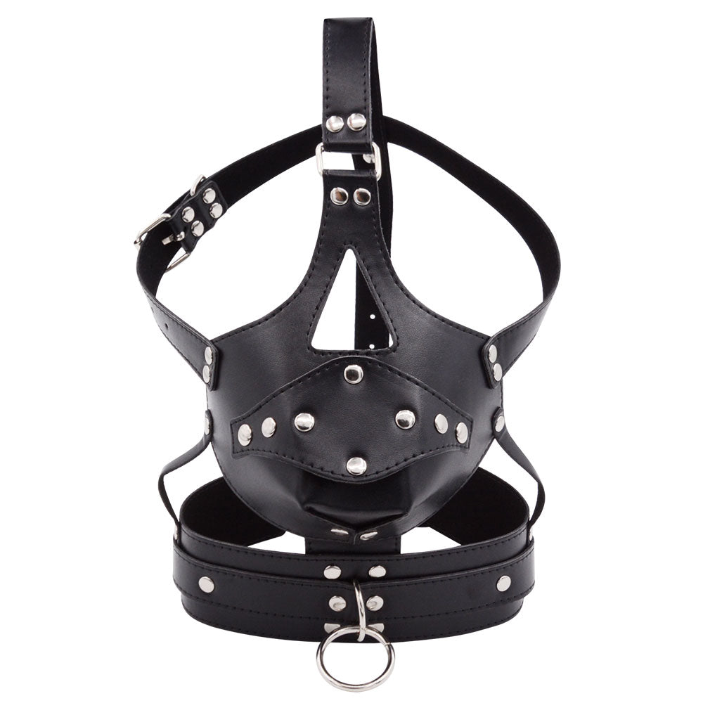 Black Leather Face Strap Dildo Gag