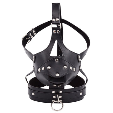 Black Leather Face Strap Dildo Gag