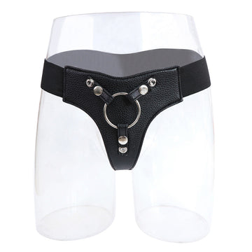 Black Leather Adjustable Strap On Harness