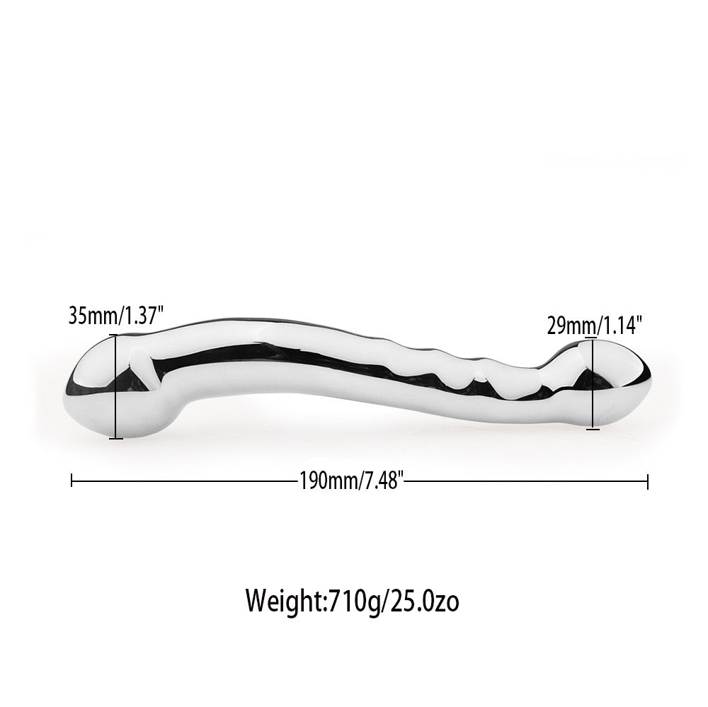7 Inch Curved Double Headed Silver Metal Dildo