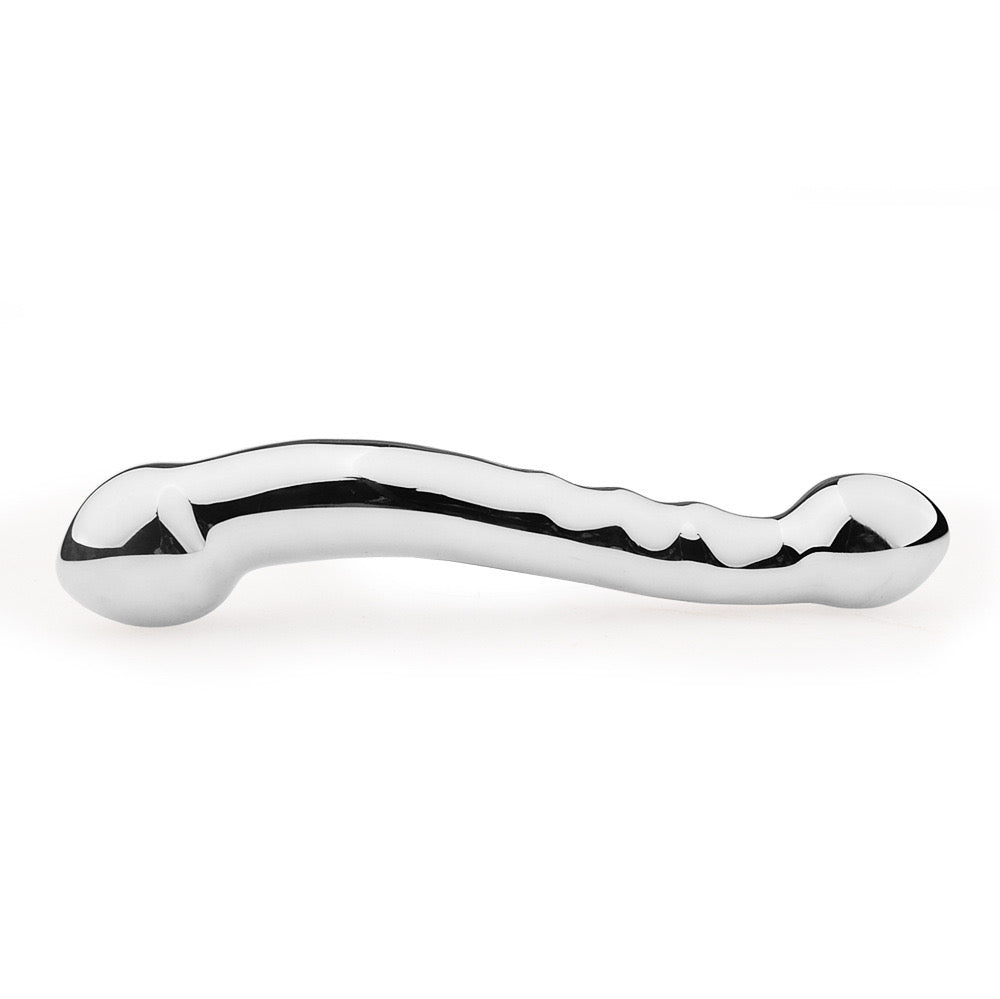 7 Inch Curved Double Headed Silver Metal Dildo