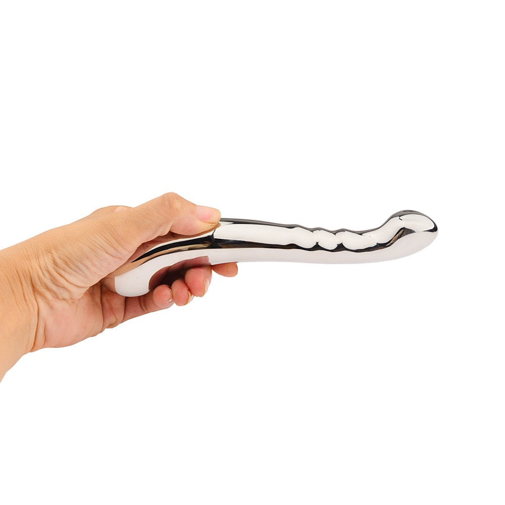 7 Inch Curved Double Headed Silver Metal Dildo