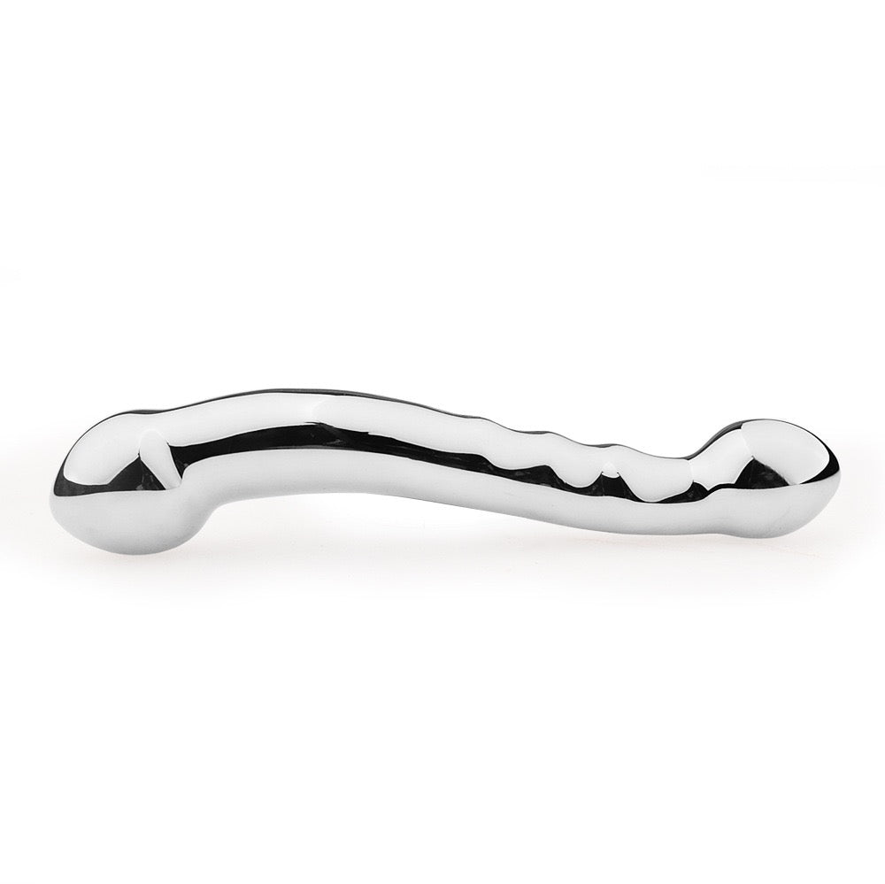 7 Inch Curved Double Headed Silver Metal Dildo