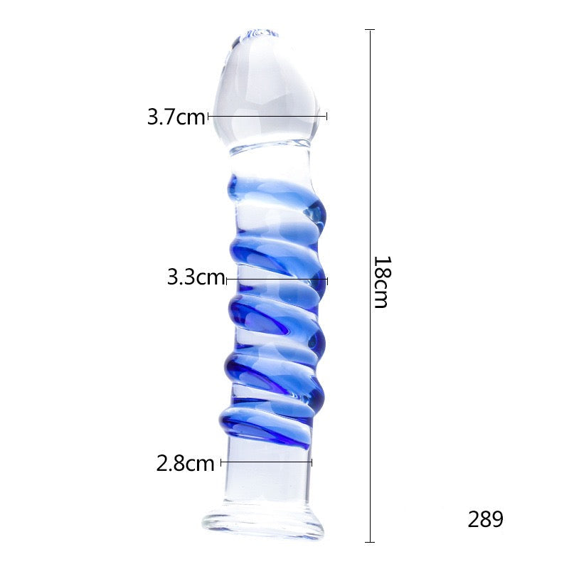 Blue Ribbed Glass Pegging Anal Dildo
