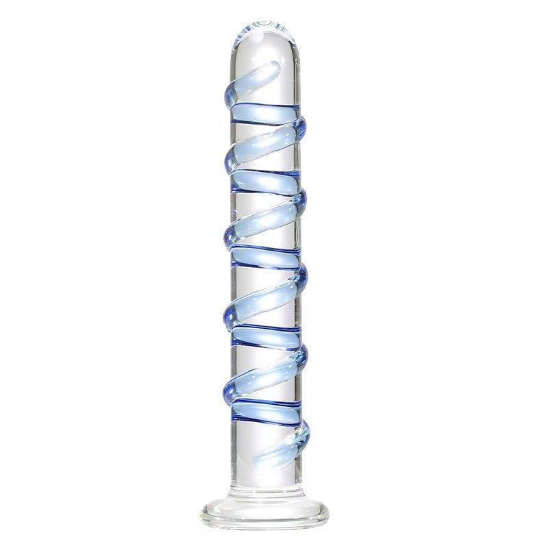 Blue Striped 7 Inch Glass Dildo