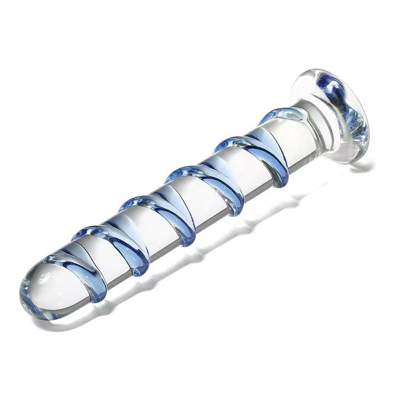Blue Striped 7 Inch Glass Dildo