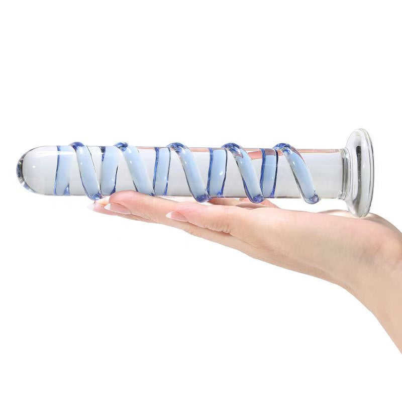 Blue Striped 7 Inch Glass Dildo