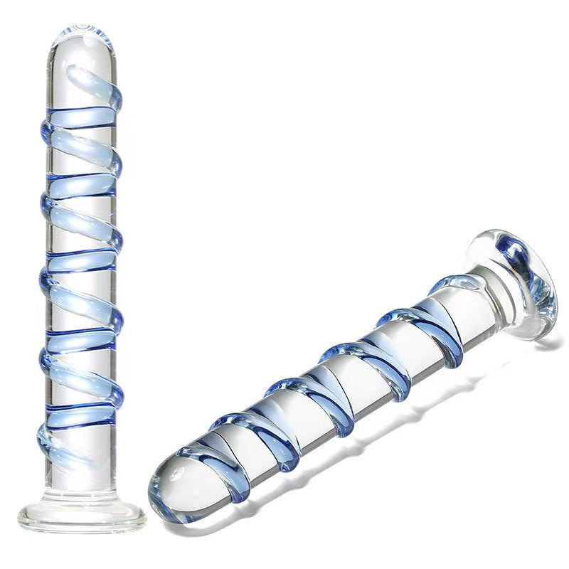 Blue Striped 7 Inch Glass Dildo