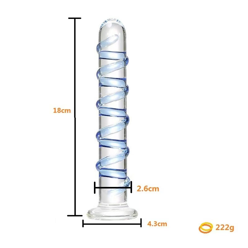 Blue Striped 7 Inch Glass Dildo