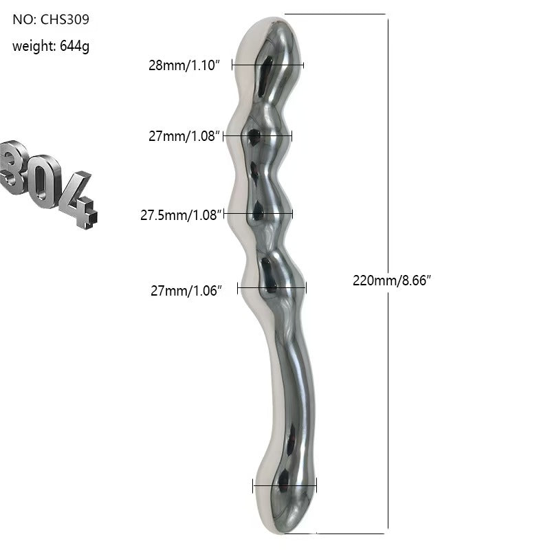 8 Inch Beaded Stretched Metal Dildo