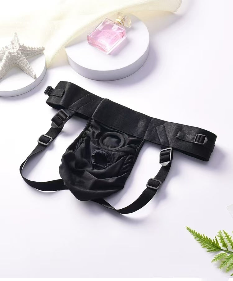 Black Double Hole Strap On Harness