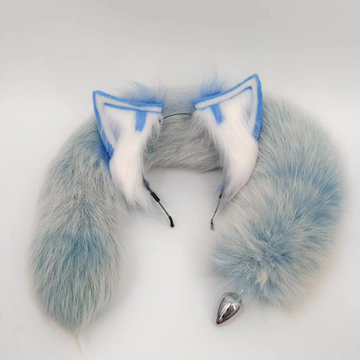 Blue 27 Inch Fox Tail Metal Butt Plug