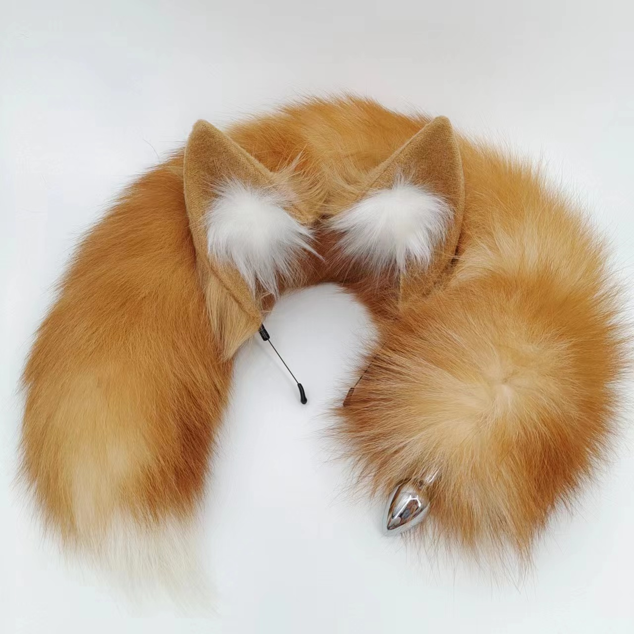 27 Inch Fluffy Fox Tail Anal Plug Set
