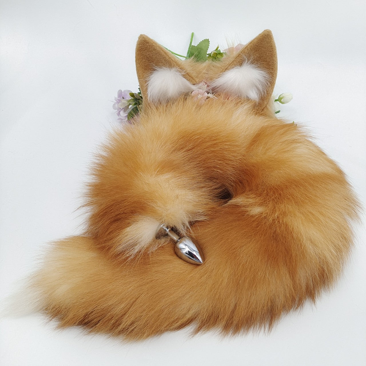 27 Inch Fluffy Fox Tail Anal Plug Set