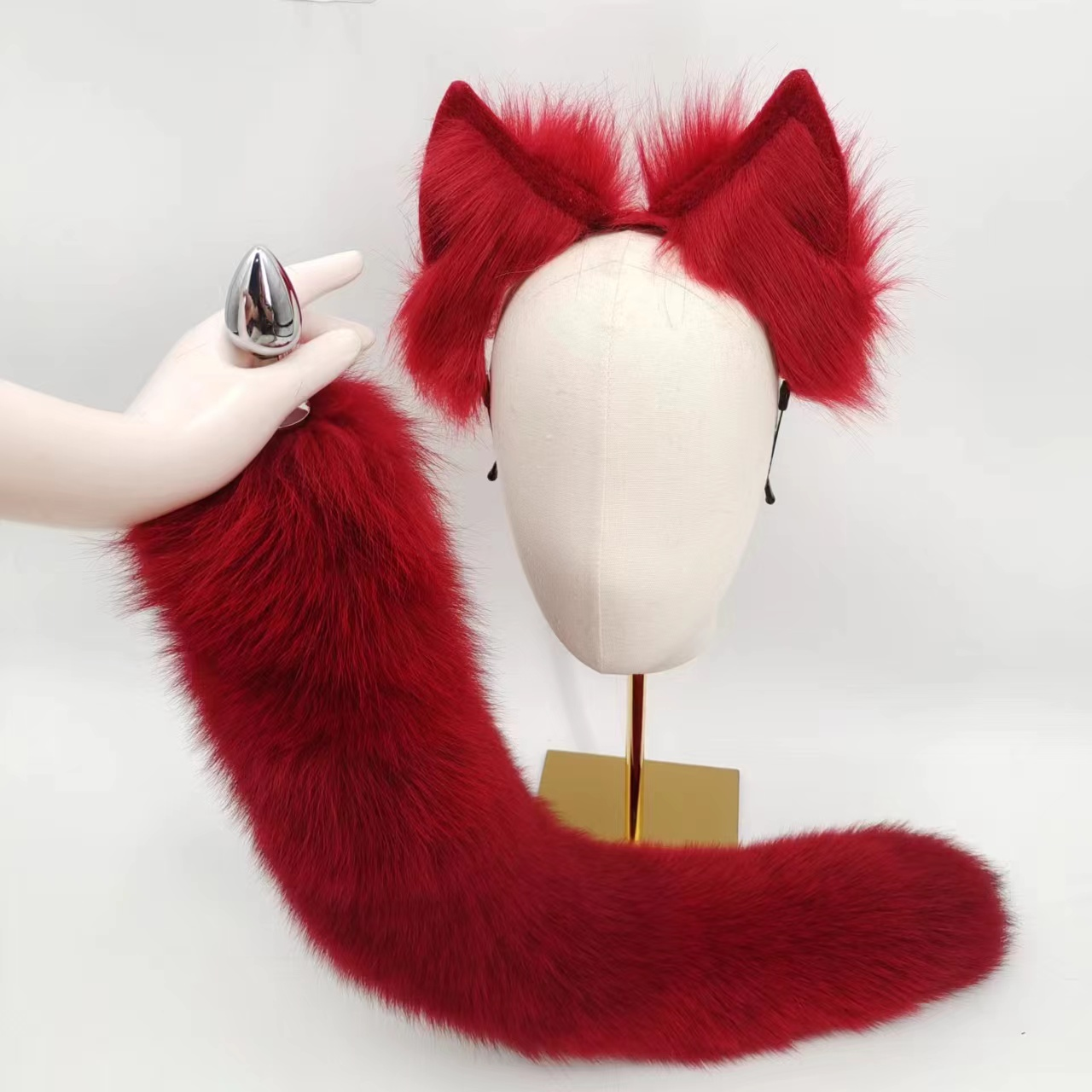 27 Inch Sexy Bright Red Fox Tail Butt Plug