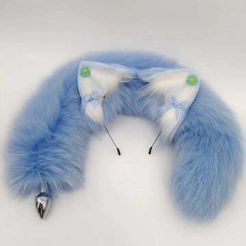 Furry Animal Blue Tail Metal Anal Plug