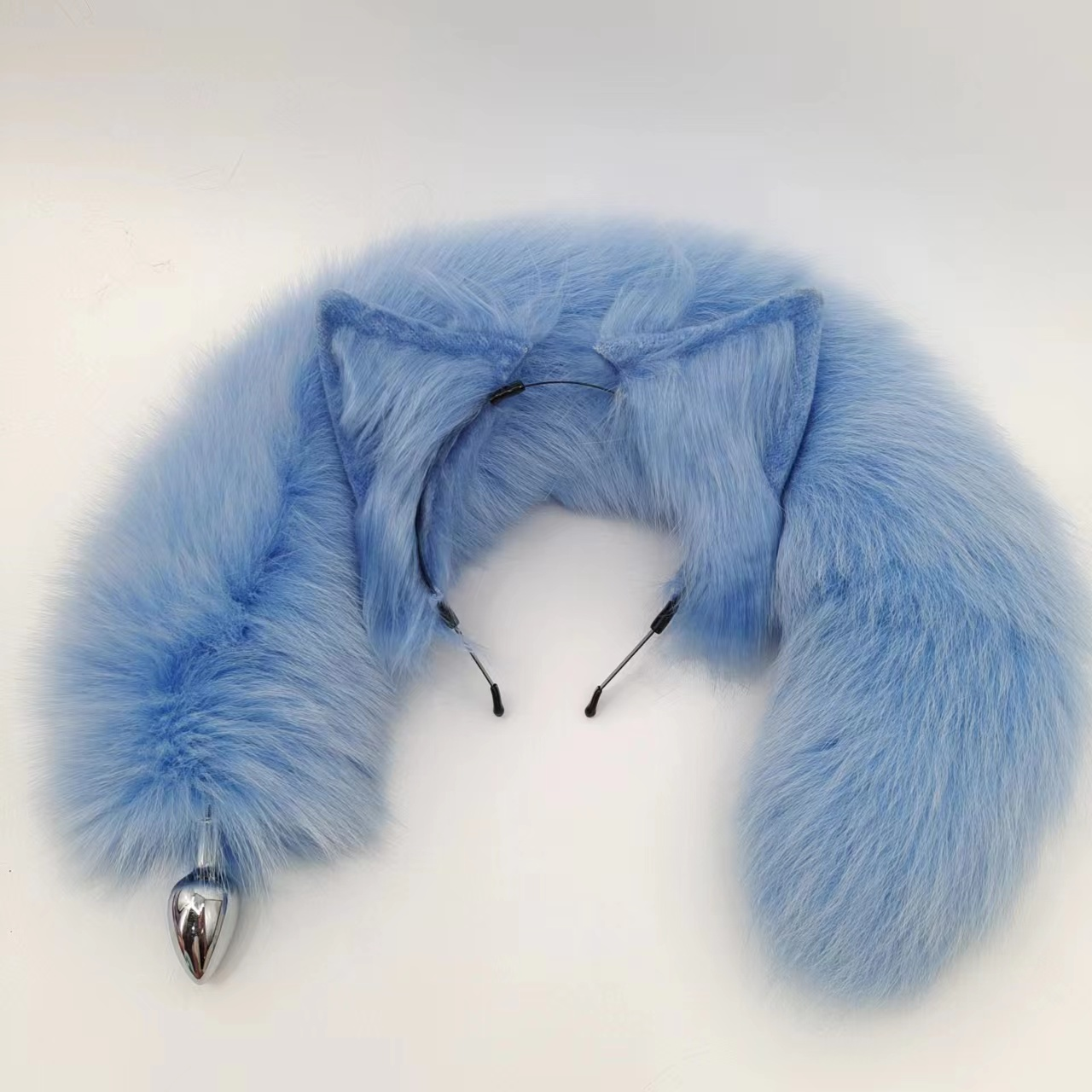 Furry Animal Blue Tail Metal Anal Plug