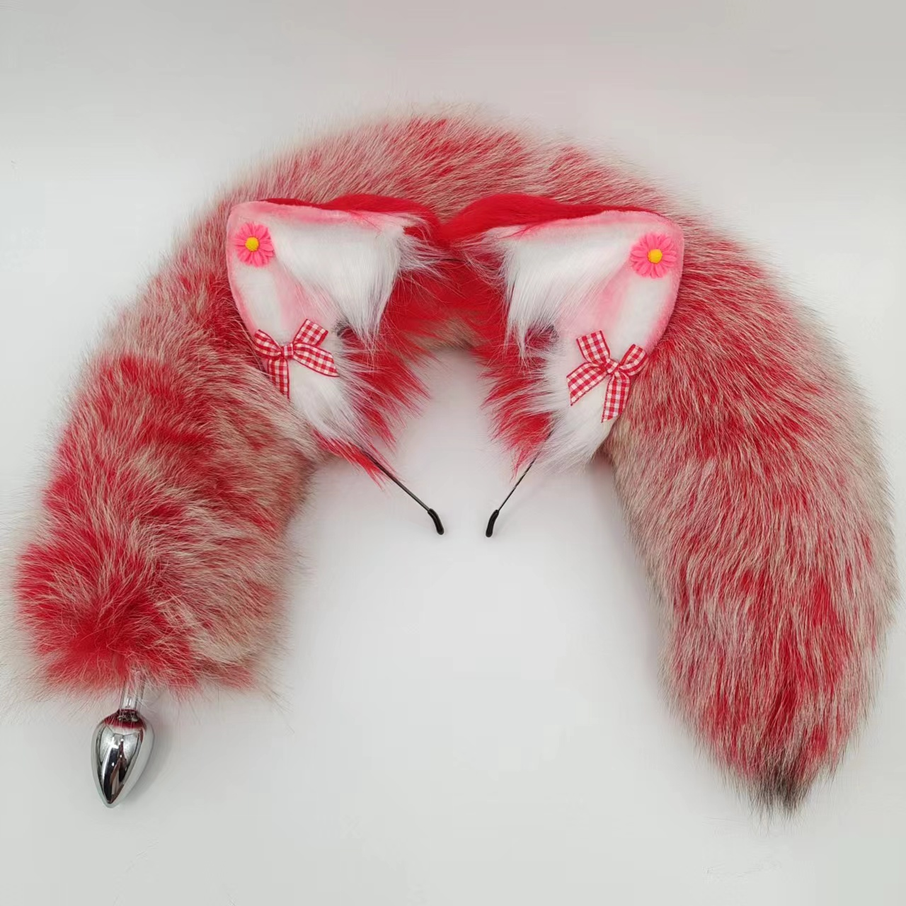 Vibrant Red Gradient Fox Tail Butt Plug