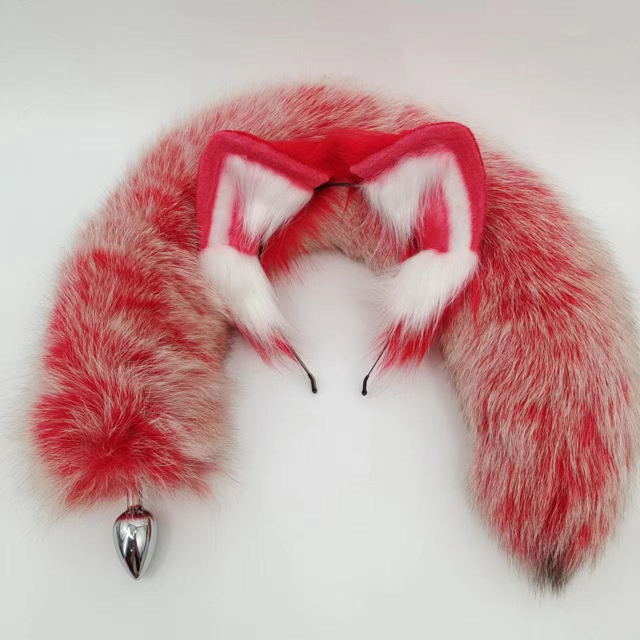 Vibrant Red Gradient Fox Tail Butt Plug
