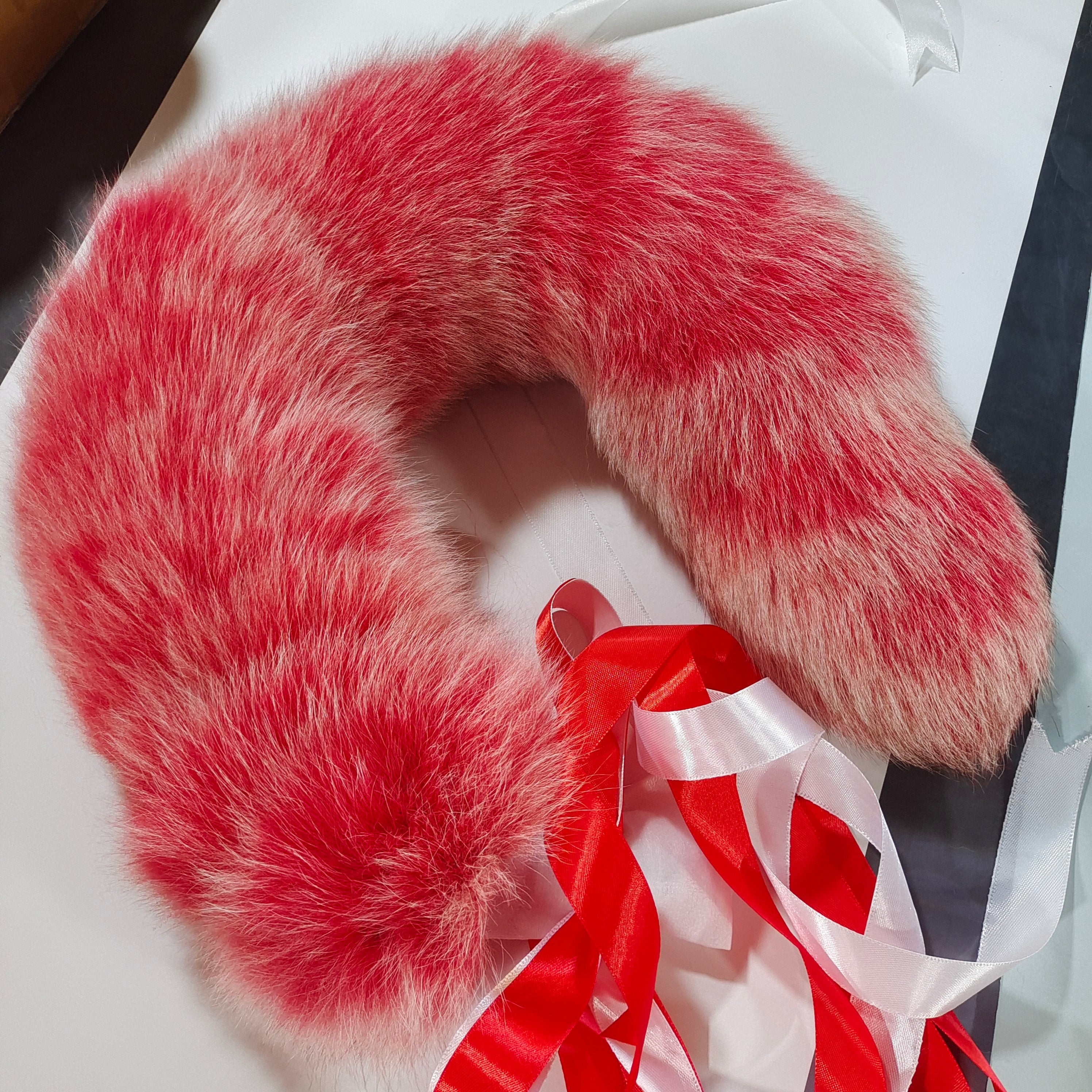 Vibrant Red Gradient Fox Tail Butt Plug