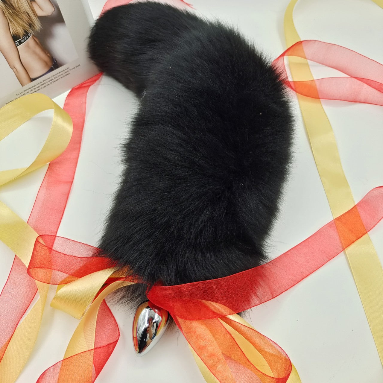 Black Fox Fur Longtail Cat Butt Plug