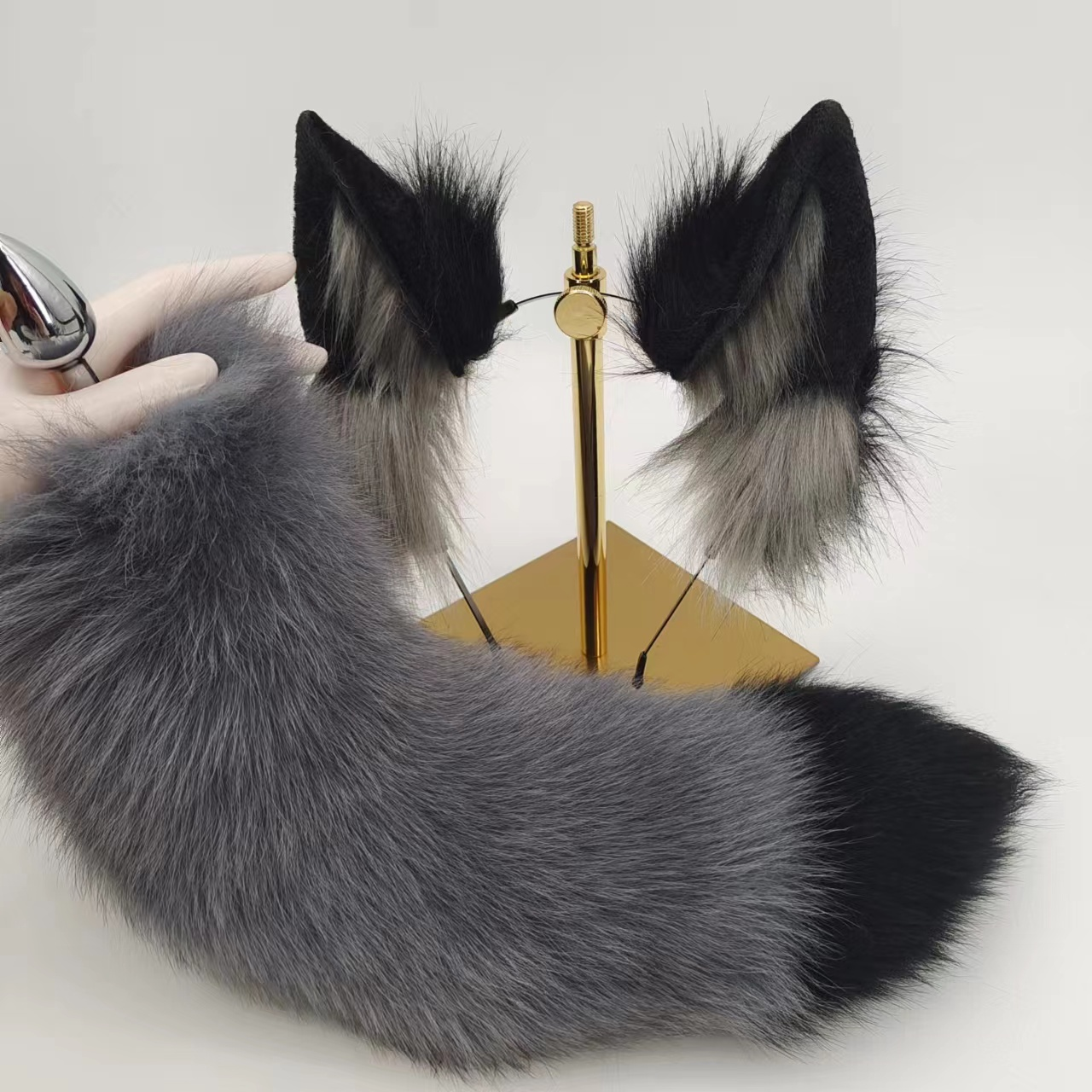 15 Inch Grey Beast Wolf Tail Butt Plug