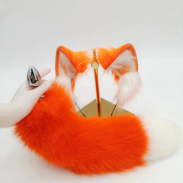 Fox Tail With Butt Plug 15 Inch Genuine Leather Set