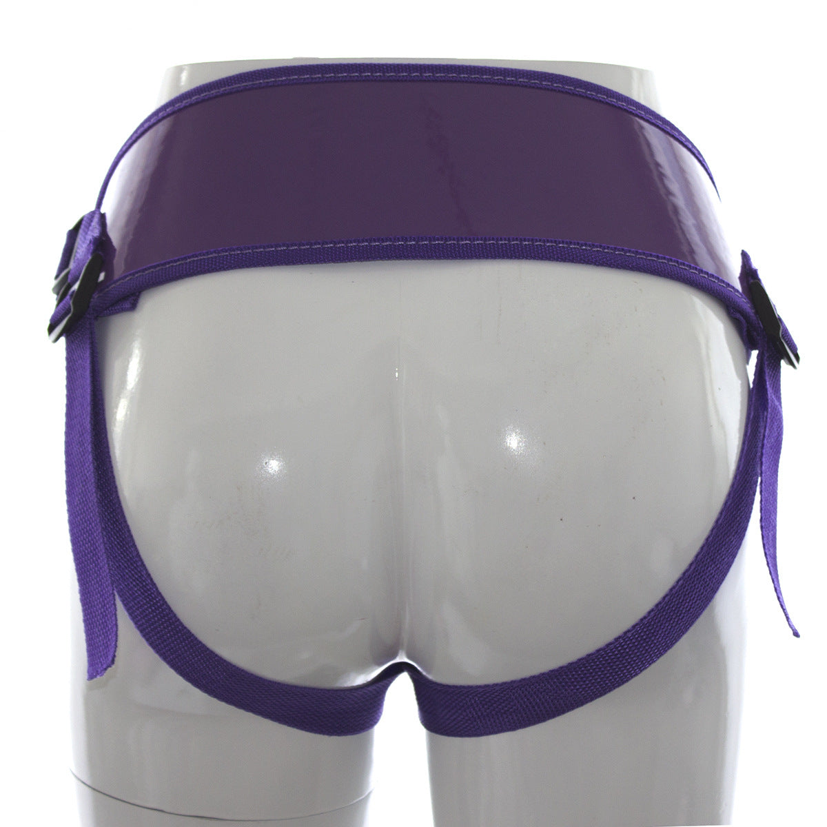 Purple Love Heart Shiny Leather Strap On Harness