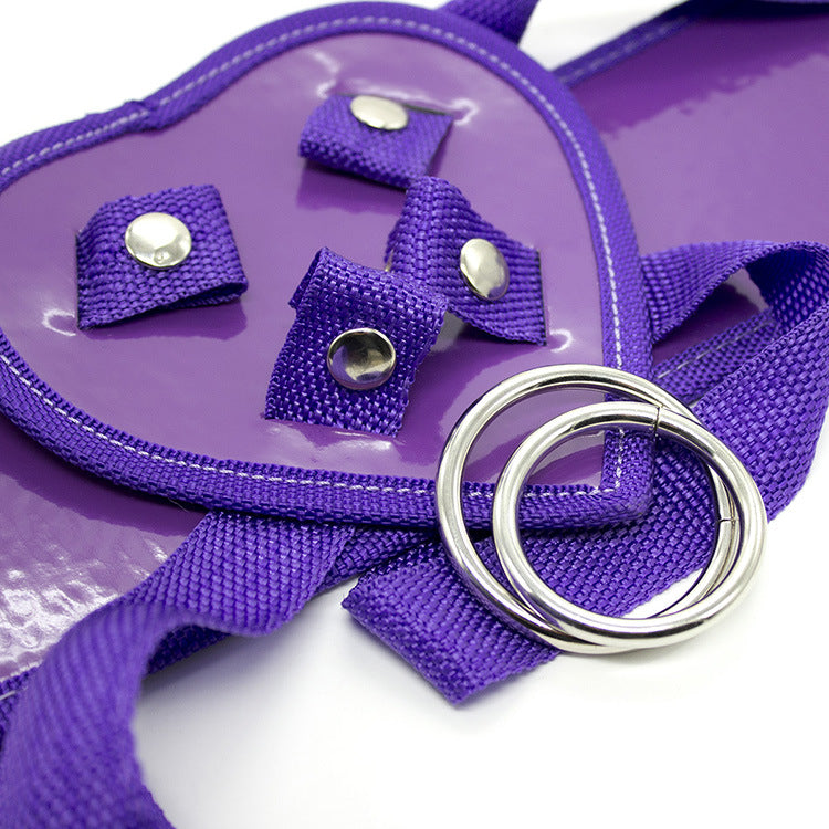 Purple Love Heart Shiny Leather Strap On Harness