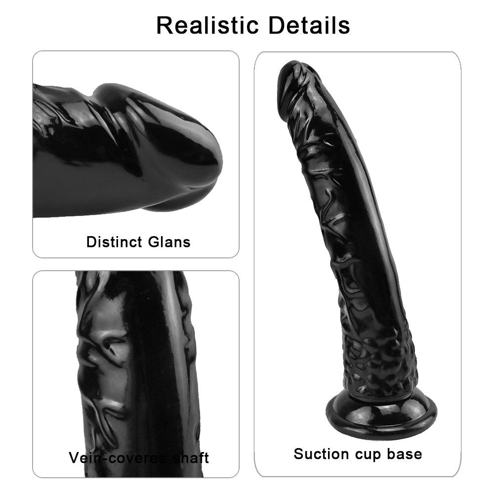 8 Inch Black Slim Realistic Anal Dildo